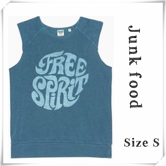 JUNK food Free Spirit Sleeveless Sweatshirts Tank Top in Vintage Teal Blue - Picture 1 of 5